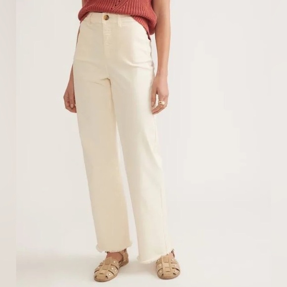 Marine Layer Bridget Full Length Raw Hem Pants Trousers High Waisted Wide Leg 4 - Picture 3 of 11